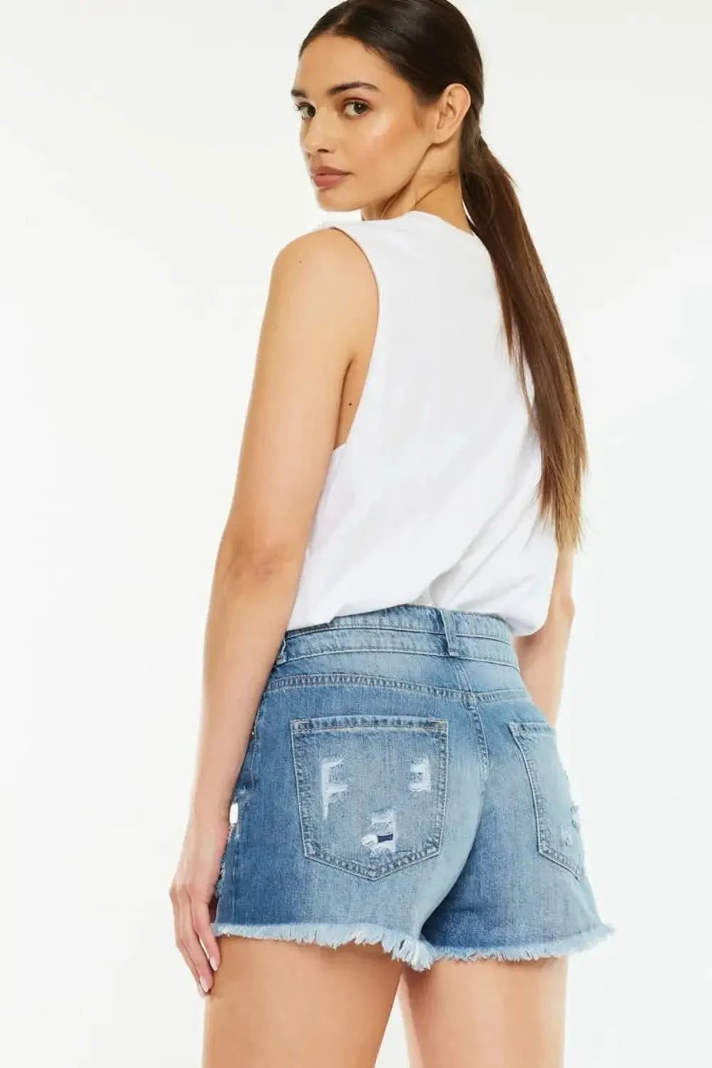 Kancan Full Size High Rise Raw Hem Denim Shorts in - photo