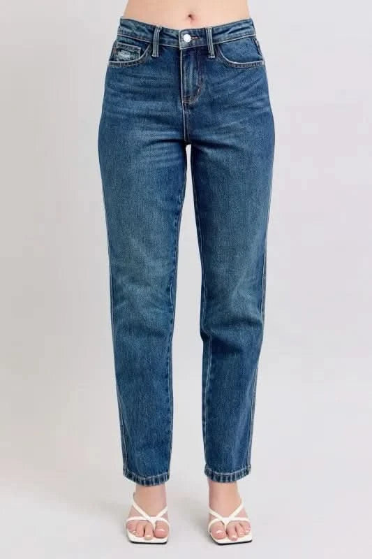 Judy Blue Full Size High Waisted Rigid Magic Non-destroy Straight Leg Jeans Plus Size in Dark - photo