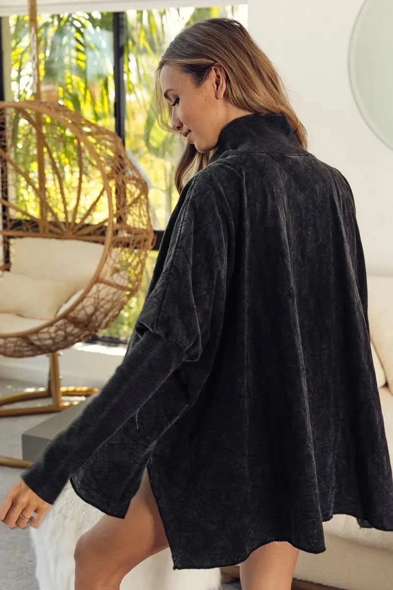 BiBi Vintage Washed Quilted Half Zip Top - SwagglyLife Home & Fashion