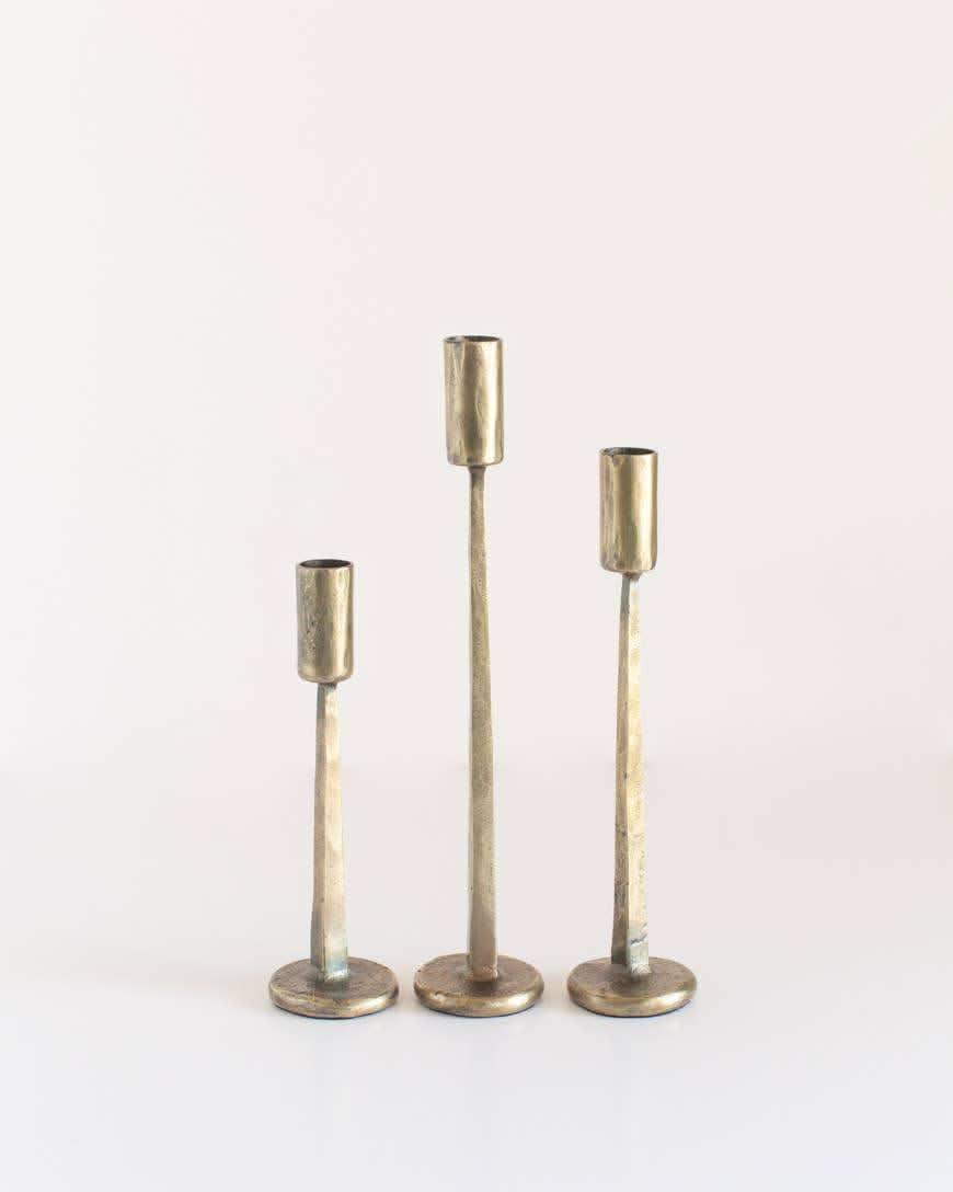 Dante Hand-Forged Iron Candle Stands | Set of 3 in Brass Finish - Candle Holder photo
