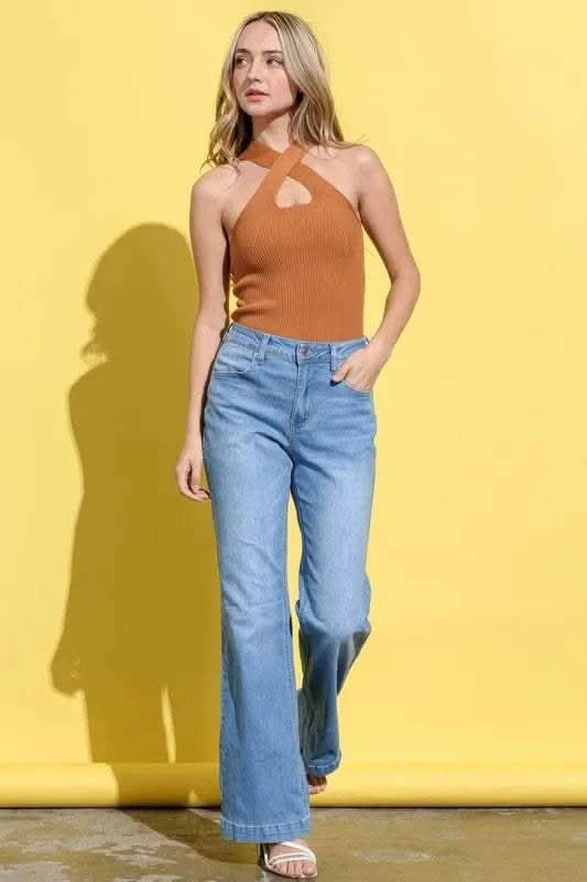 And The Why Basic Rib Cross Halter Neck Tank Top - SwagglyLife Home & Fashion