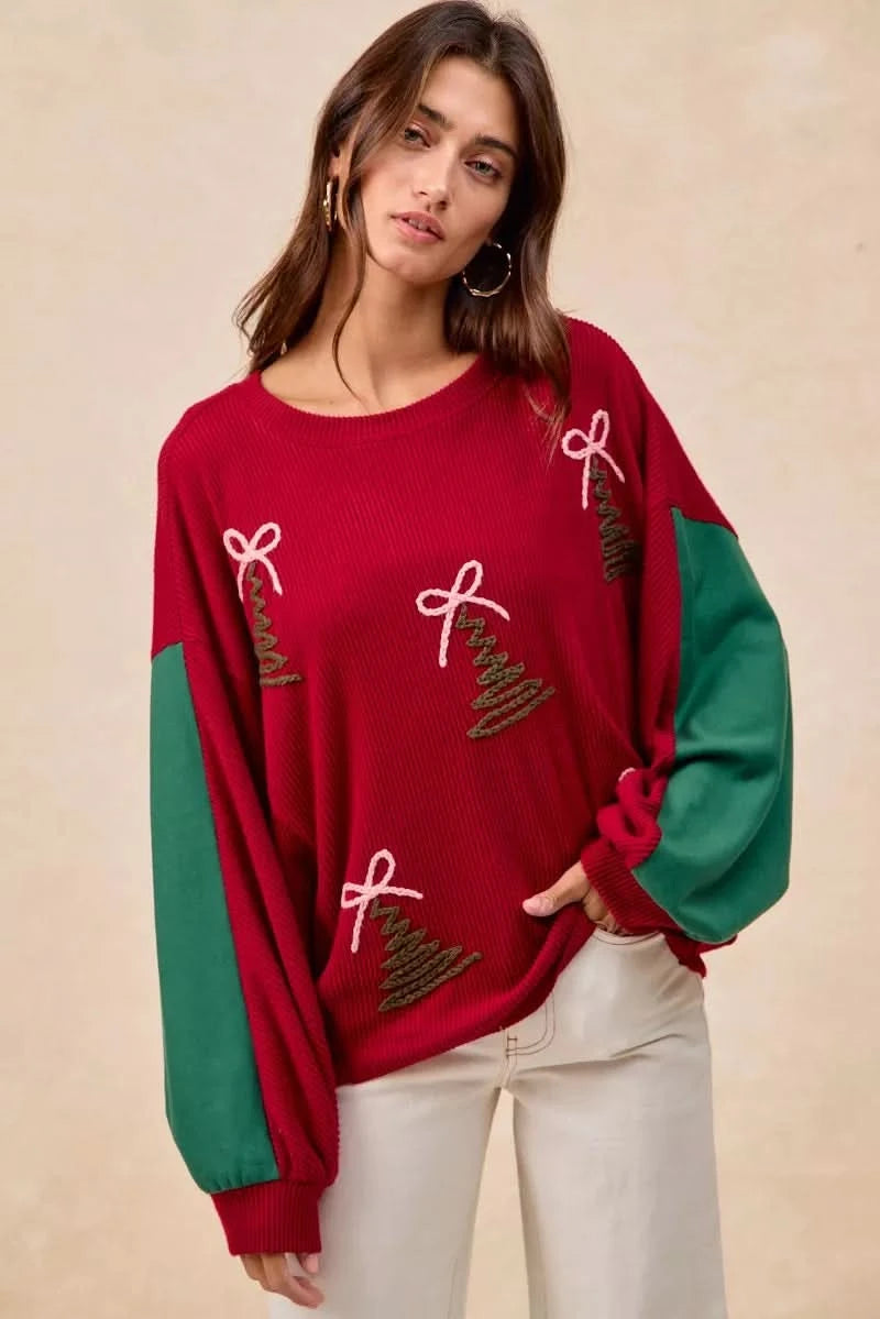BiBi Christmas Theme Tree Embroidered Sweater in - photo