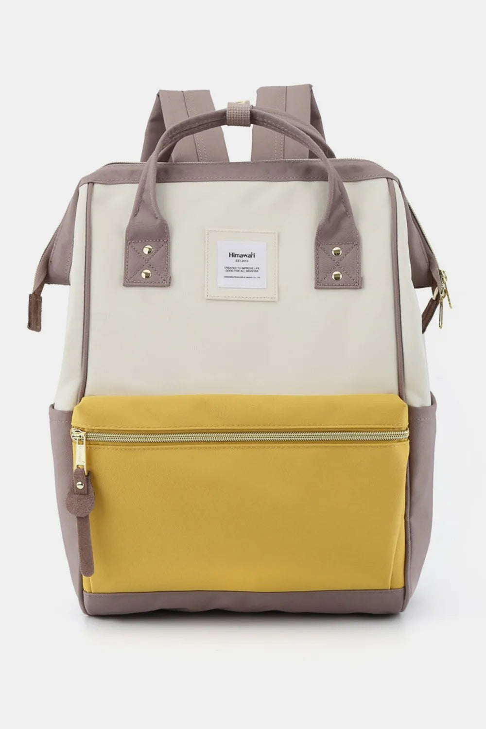 Himawari Waterproof Canvas Backpack Bag with Side Pockets in White Lemon Taupe One Size - photo
