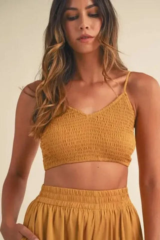 MABLE Smocked Bralette Crop Top and Wide Leg Pants Set - SwagglyLife Home & Fashion MABLE Smocked Bralette Crop Top and Wide Leg Pants Set - SwagglyLife Home & Fashion