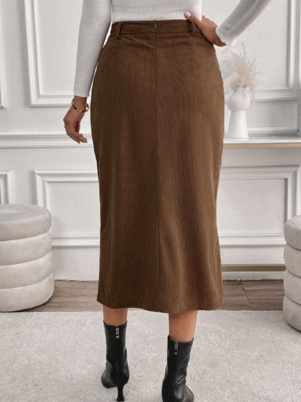 Perfee Slit Midi Skirt with Pockets - SwagglyLife Home & Fashion