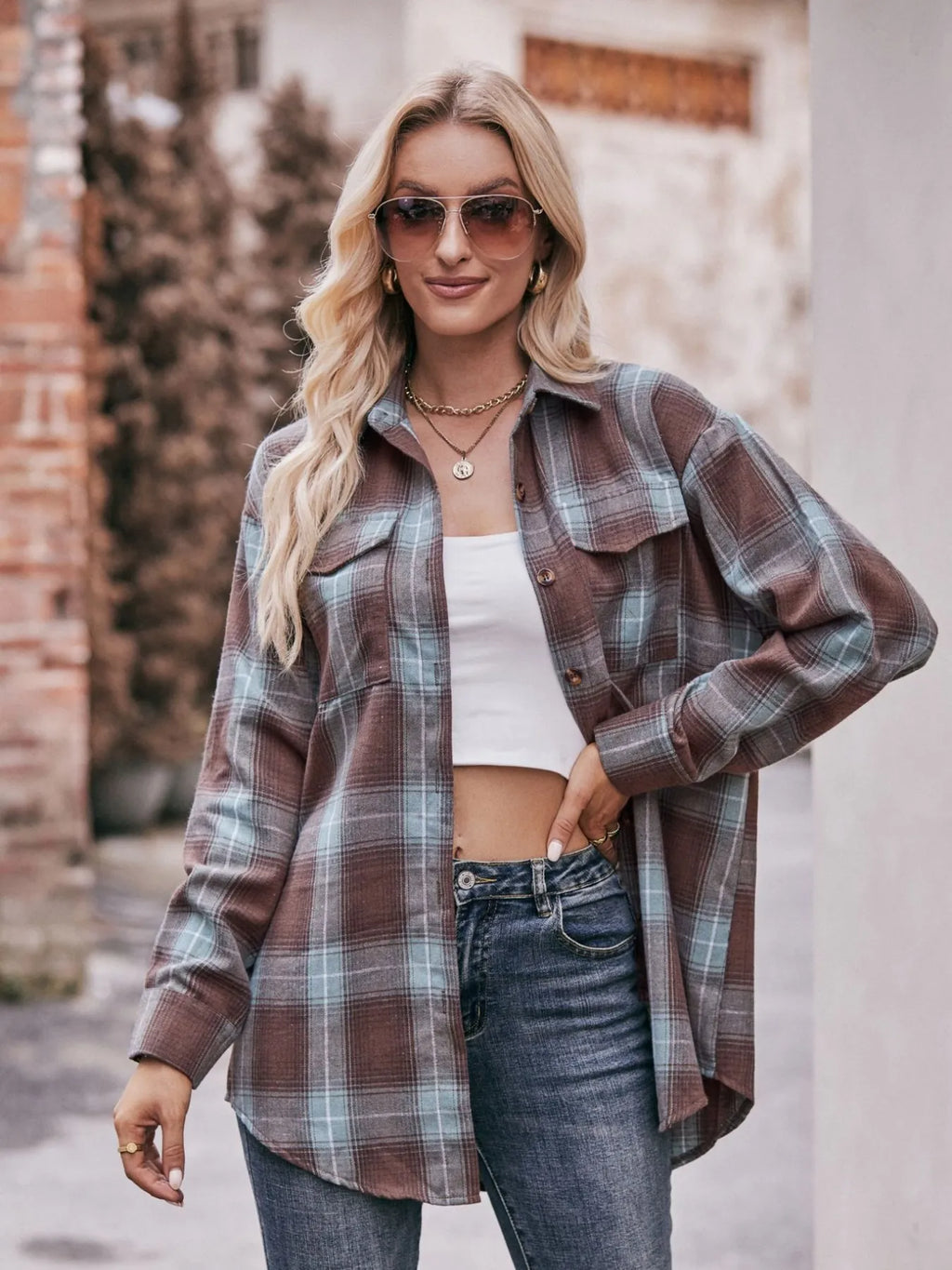 Plaid Button-Down Long Sleeve Shirt in - photo