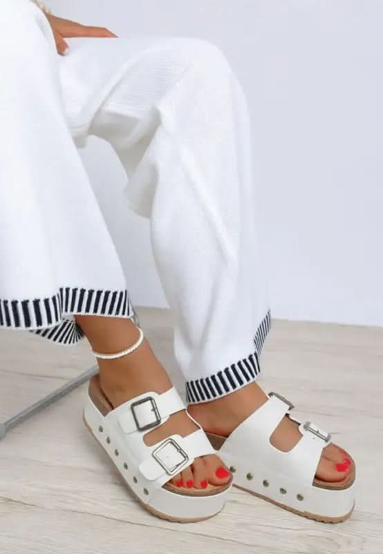 Impala Studded Faux Leather Slip Ons in Off White - photo
