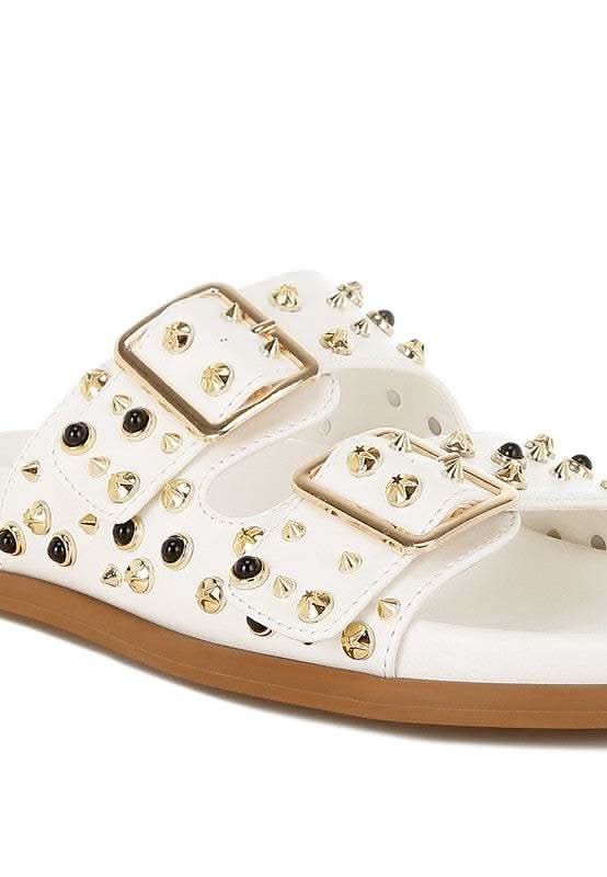 Rag Co. Jayata Metallic Stud Embellished Slides in - photo