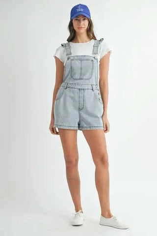 MABLE Square Neck Ruffle Shoulder Denim Overall Romper - SwagglyLife Home & Fashion MABLE Square Neck Ruffle Shoulder Denim Overall Romper - SwagglyLife Home & Fashion