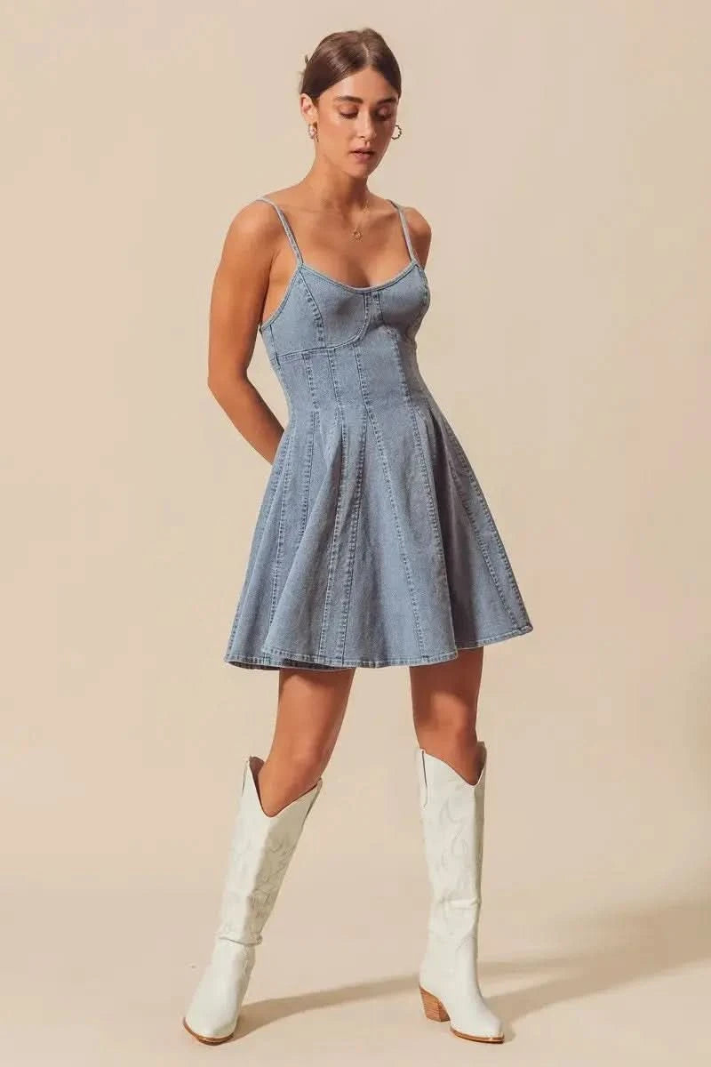 SO ME A Line Fit and Flare Denim Mini Dress in - photo