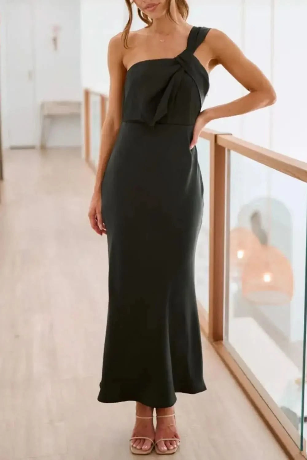 Single Shoulder Sleeveless Maxi Dress in - photo