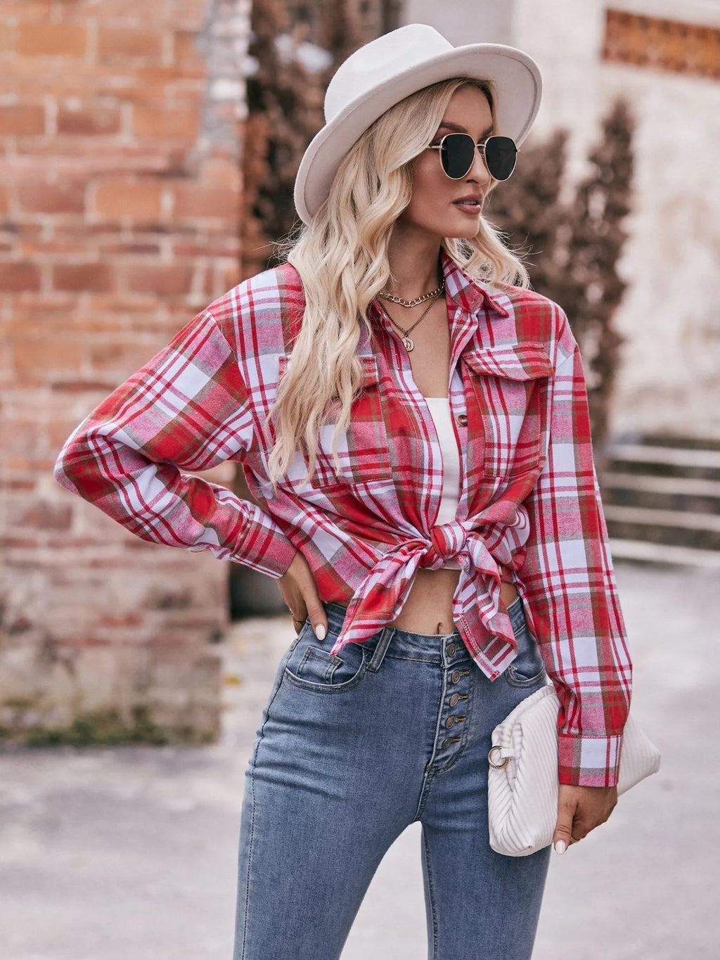 Plaid Button-Down Long Sleeve Shirt in - photo