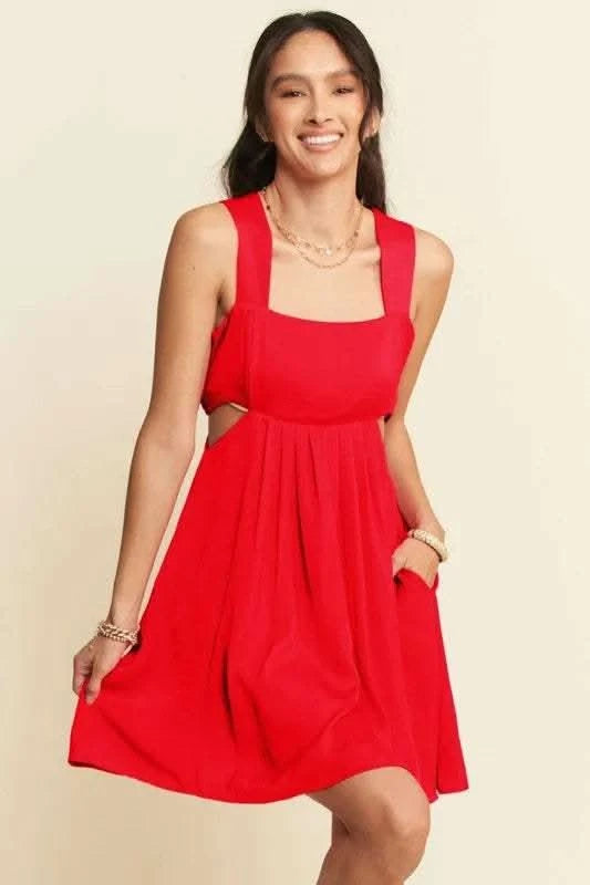 Davi & Dani Washed Satin Cutout Skirt Bandeau Mini Dress - SwagglyLife Home & Fashion