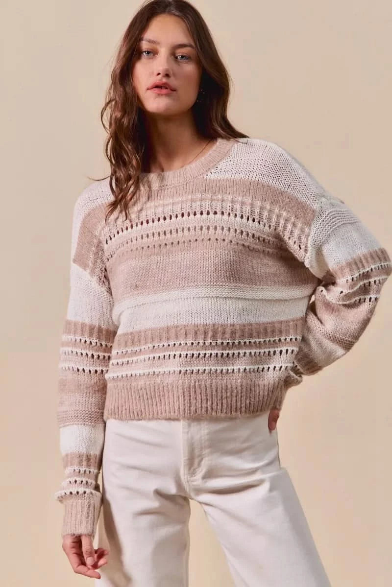 SO ME Variegated Stripe Textured Loose Fit Sweater in - photo