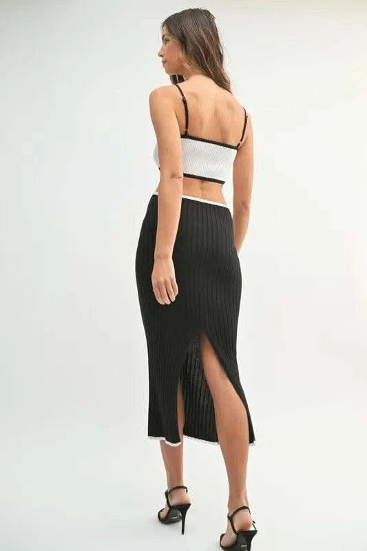 MABLE Ribbed Knit Color Block Cutout Midi Dress in - photo