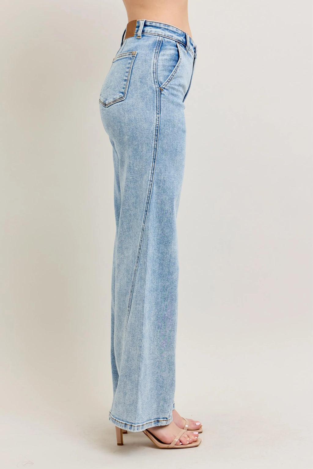 Judy Blue Full Size High Waist Wide Leg Jeans with Skewed Inseam Plus Size - SwagglyLife Home & Fashion