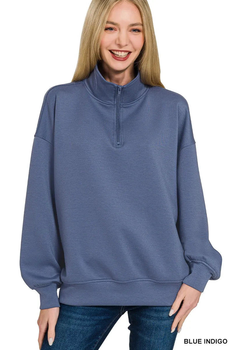Zenana Scuba Quarter-Zip Sweatshirt - SwagglyLife Home & Fashion Zenana Scuba Quarter-Zip Sweatshirt - SwagglyLife Home & Fashion