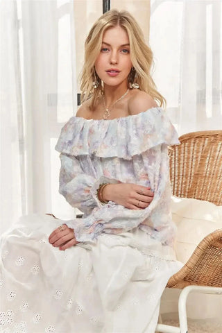 ADORA Ruffled Off Shoulder Floral Blouse - SwagglyLife Home & Fashion ADORA Ruffled Off Shoulder Floral Blouse - SwagglyLife Home & Fashion