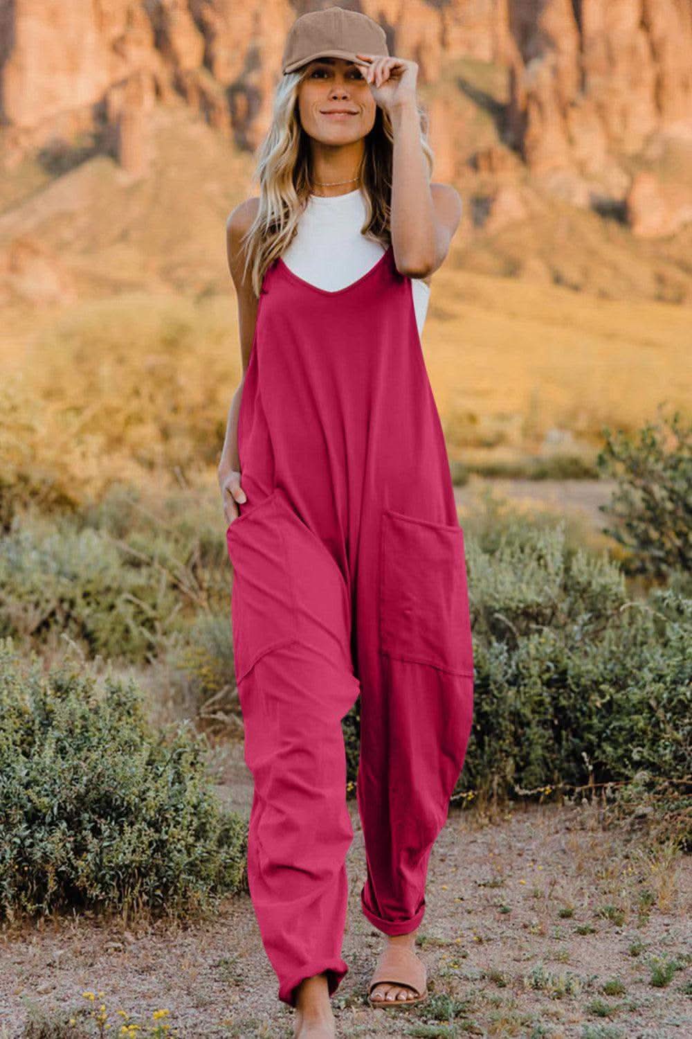 Double Take V-Neck Sleeveless Jumpsuit with Pocket - SwagglyLife Home & Fashion