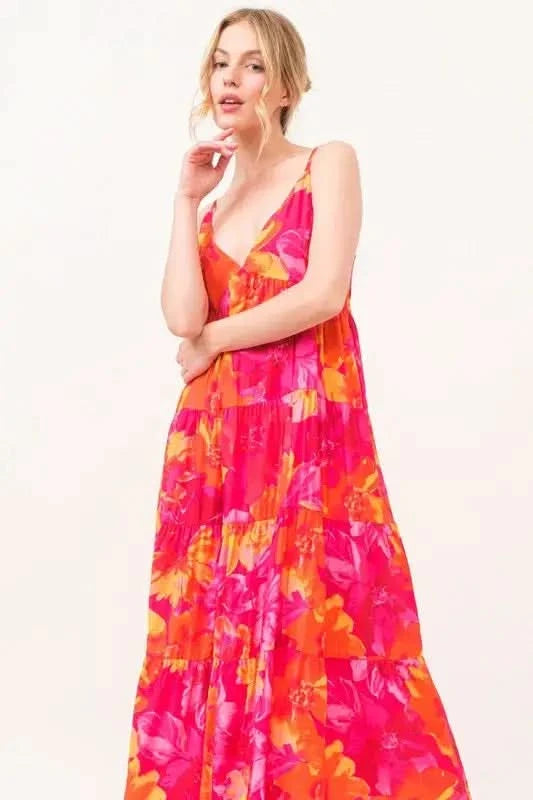 And The Why Floral Tiered Maxi Cami Dress with Pockets in - photo