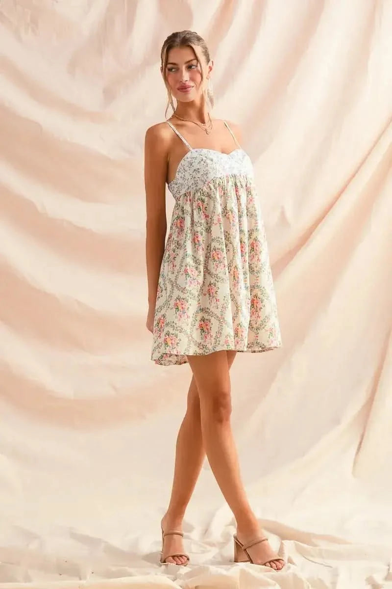 SO ME Mixed Floral Print Sleeveless Mini Dress in - photo