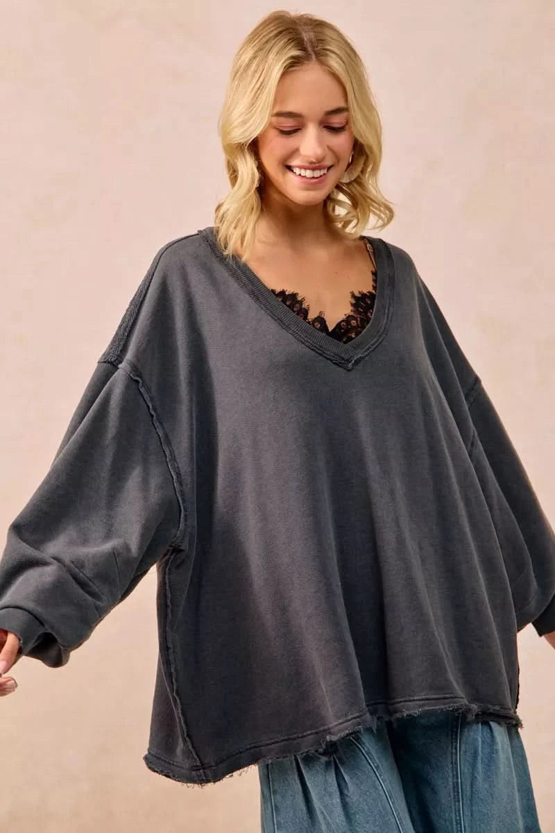 BiBi Mineral Washed French Terry Oversized Sweatshirt in - photo