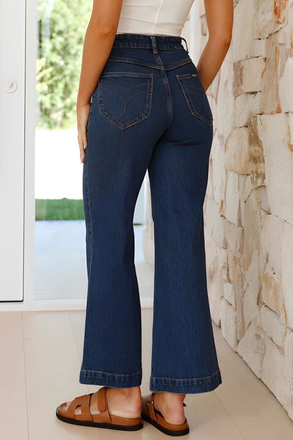 High Waist Bootcut Jeans with Pockets - SwagglyLife Home & Fashion
