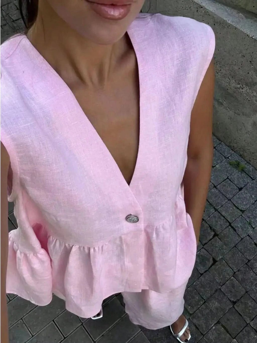 Button Down Peplum Vest and Pants Set in - photo