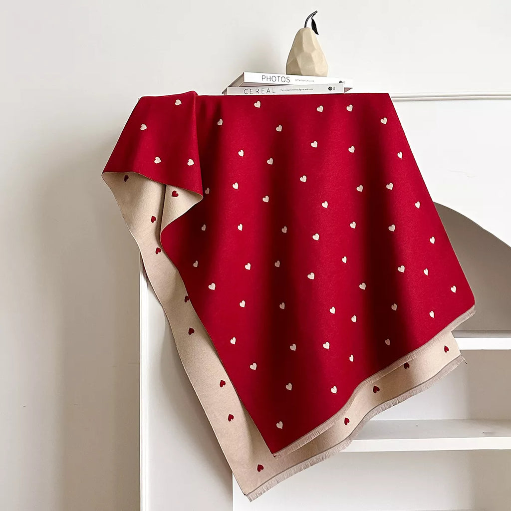 Heart-Patterned Raw Hem Winter Scarf in - photo