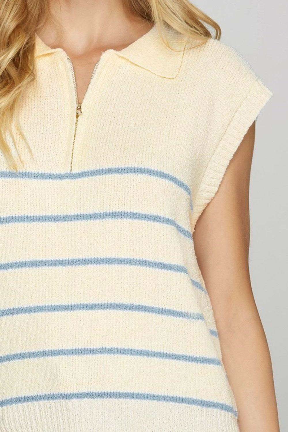She + Sky Full Size Ribbed Hem Striped Half Zip Sweater Vest Plus Size in - photo