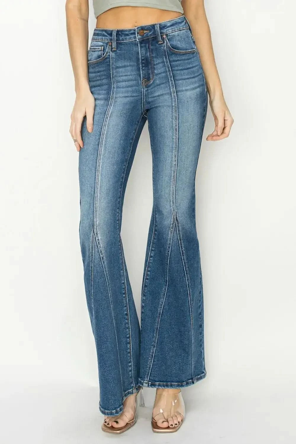 RISEN Full Size High Rise Front Seam Detailed Flare Jeans in Dark - photo