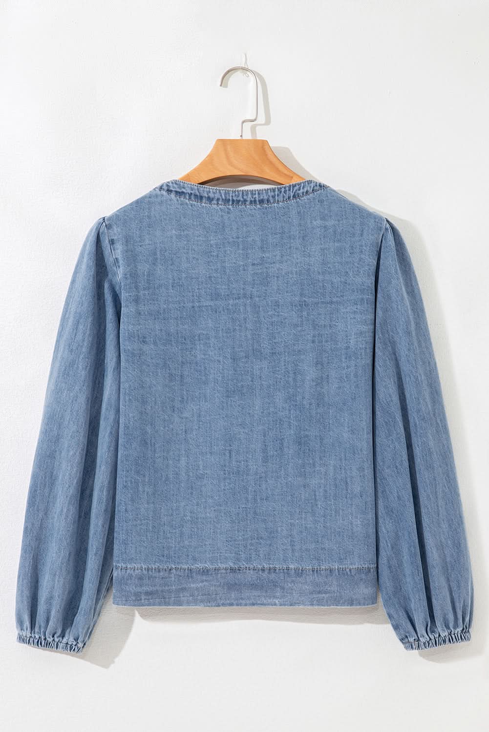 Oakley Tied Front Long Puff Sleeve Denim Top in - Tops/Blouses & Shirts photo