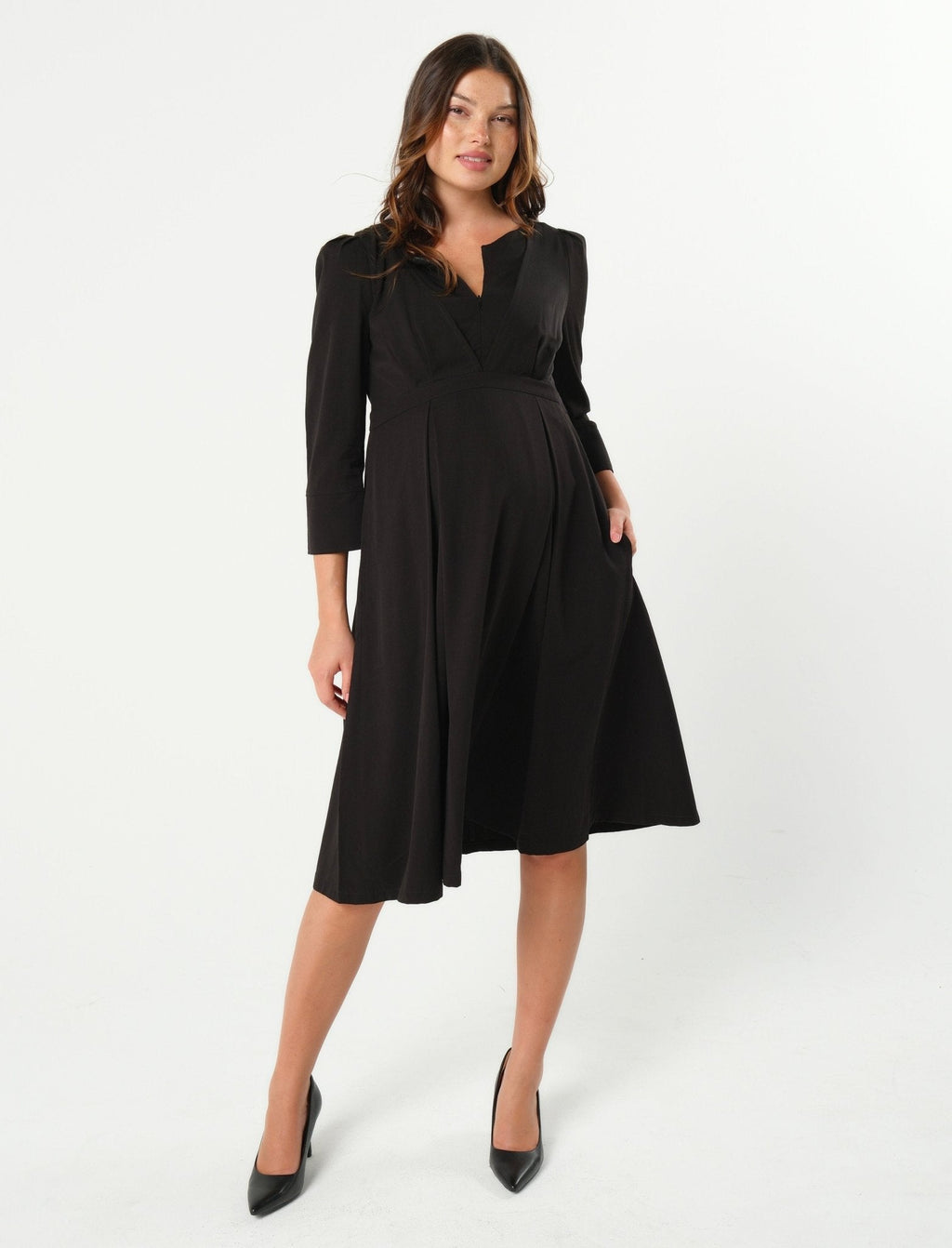 Sarah Empire Maternity & Nursing Dress in TENCEL (Regular & Petite) in Black - Women's Maternity Dress photo