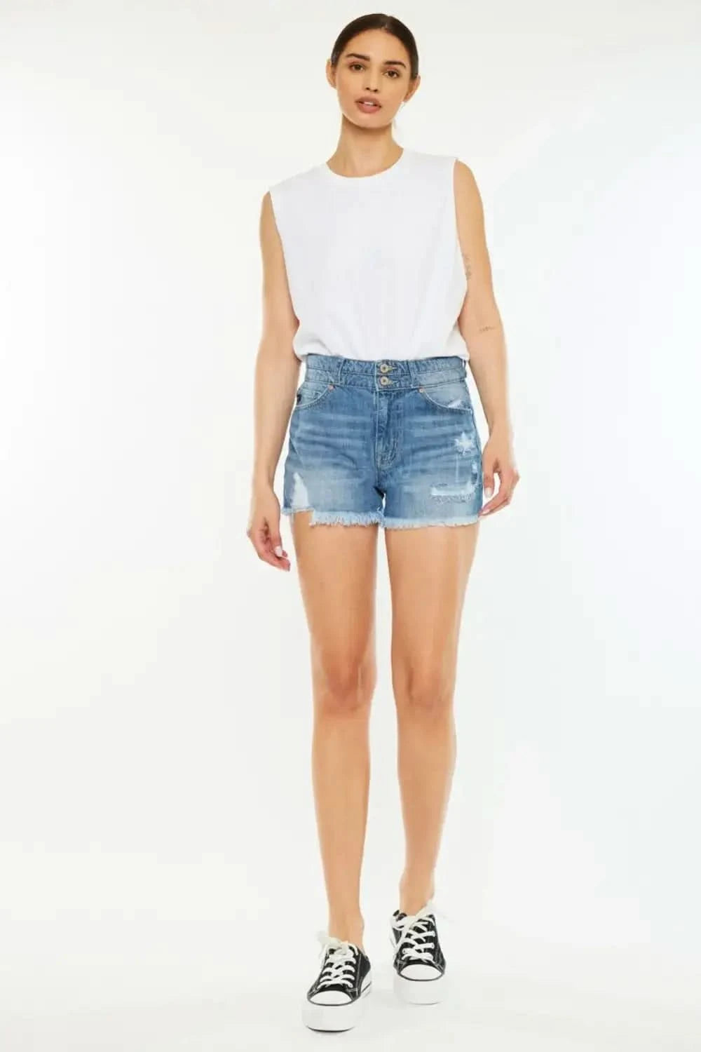 Kancan Full Size High Rise Raw Hem Denim Shorts in - photo