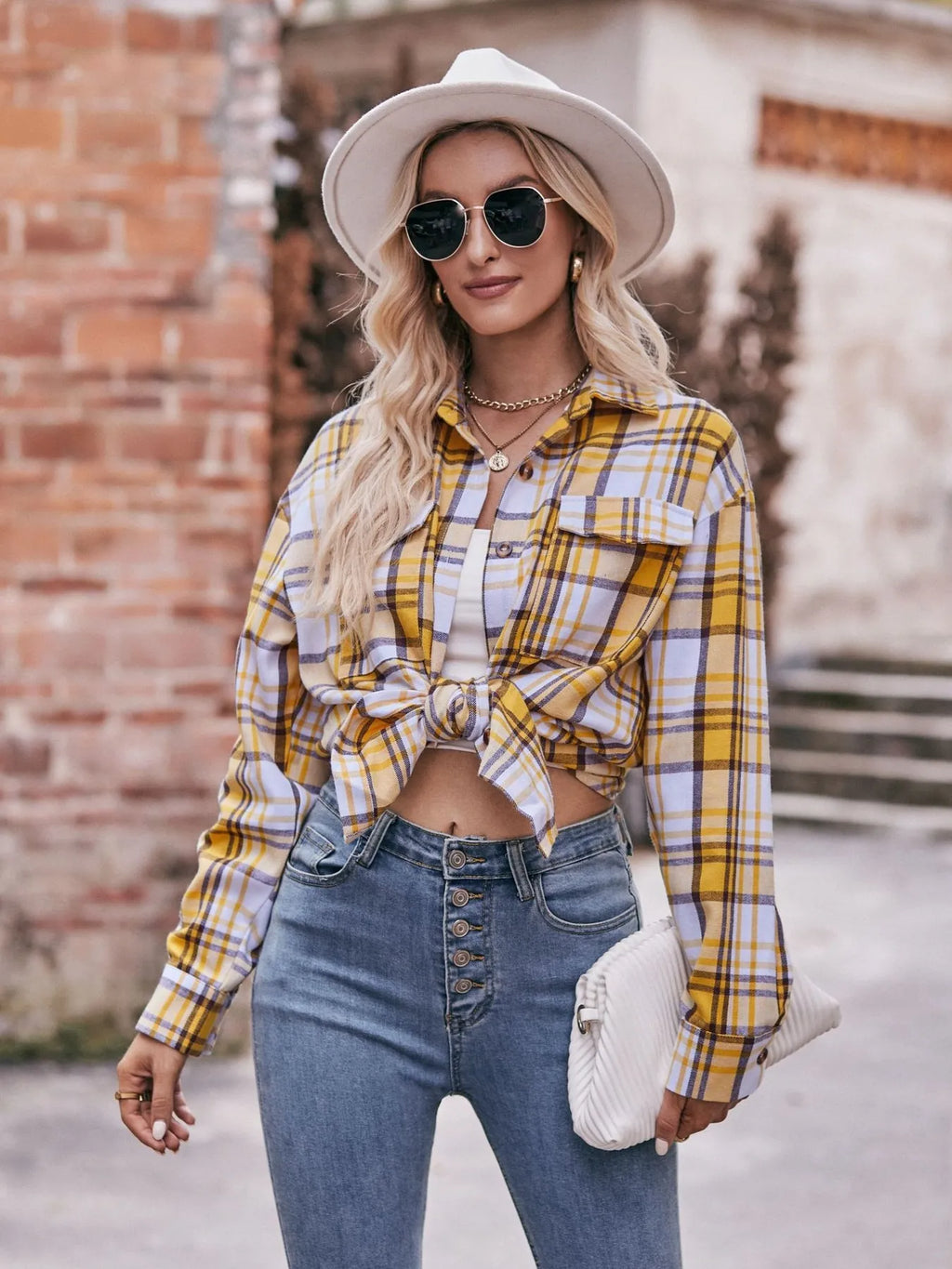 Plaid Button-Down Long Sleeve Shirt in - photo