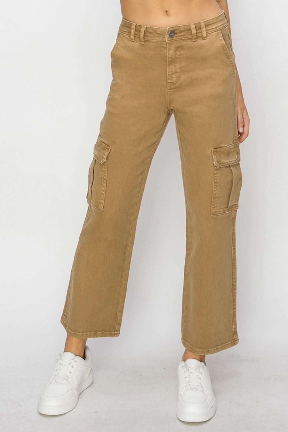 Risen Full Size High Rise Cargo Jeans in Mocha - photo