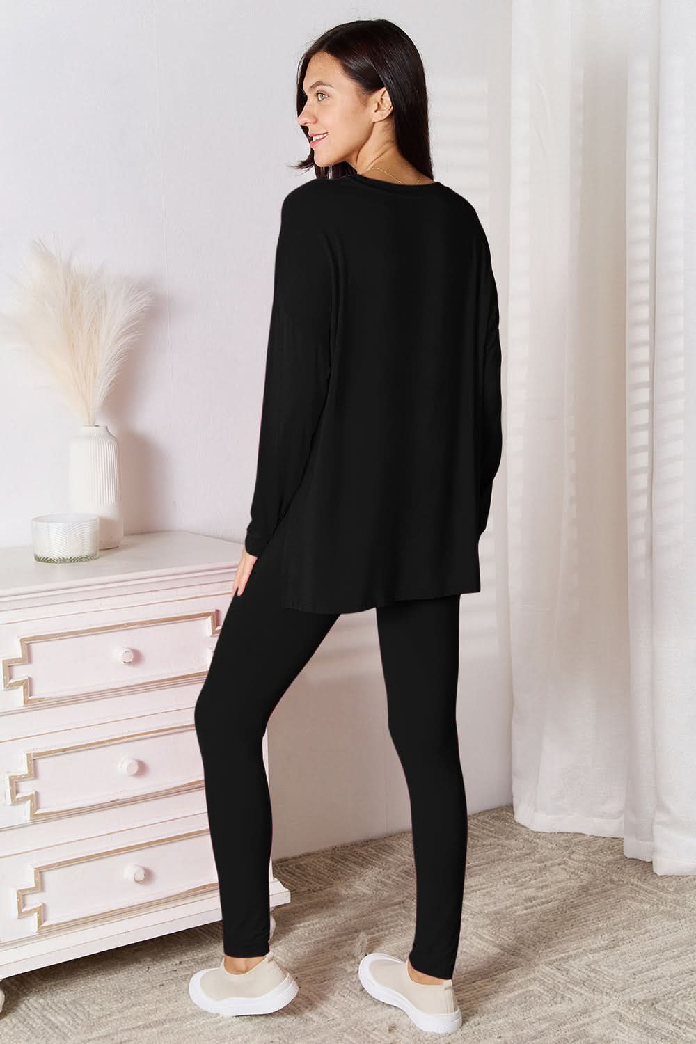 Basic Bae Bamboo Full Size V-Neck Long Sleeve Top and Pants Lounge Set in - Sets photo