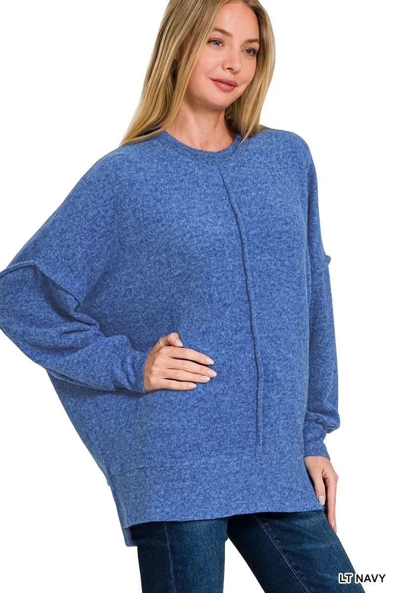 Zenana Brushed Melange Hacci Oversized Sweater in - photo