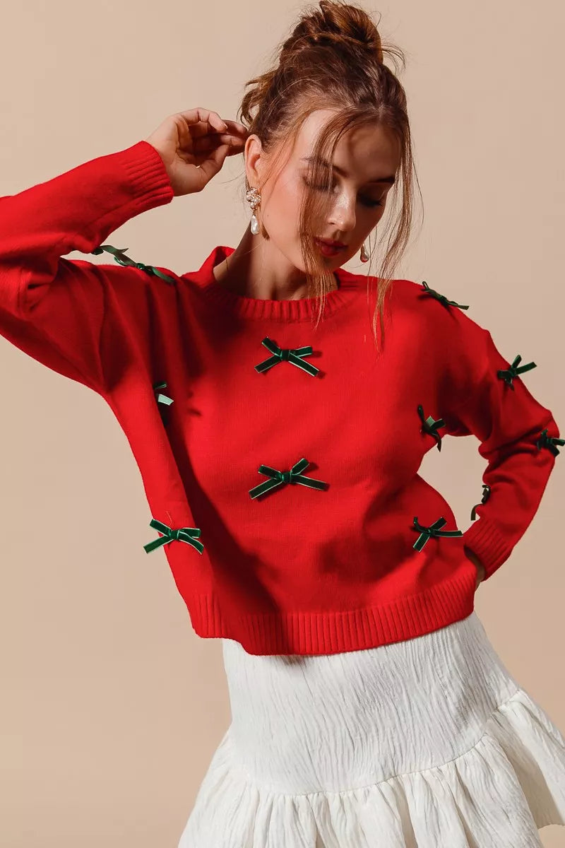 SO ME Ribbon Bow Applique Sweater in - photo