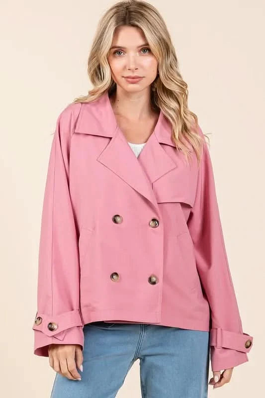Mittoshop Double Breasted Long Sleeve Trench Coat Jacket in - photo