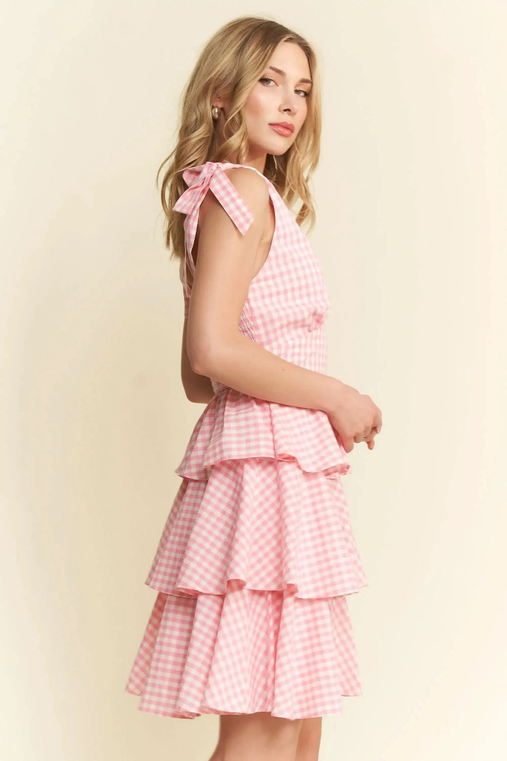 Jade By Jane Full Size Gingham Tiered Mini Dress Plus Size in - photo