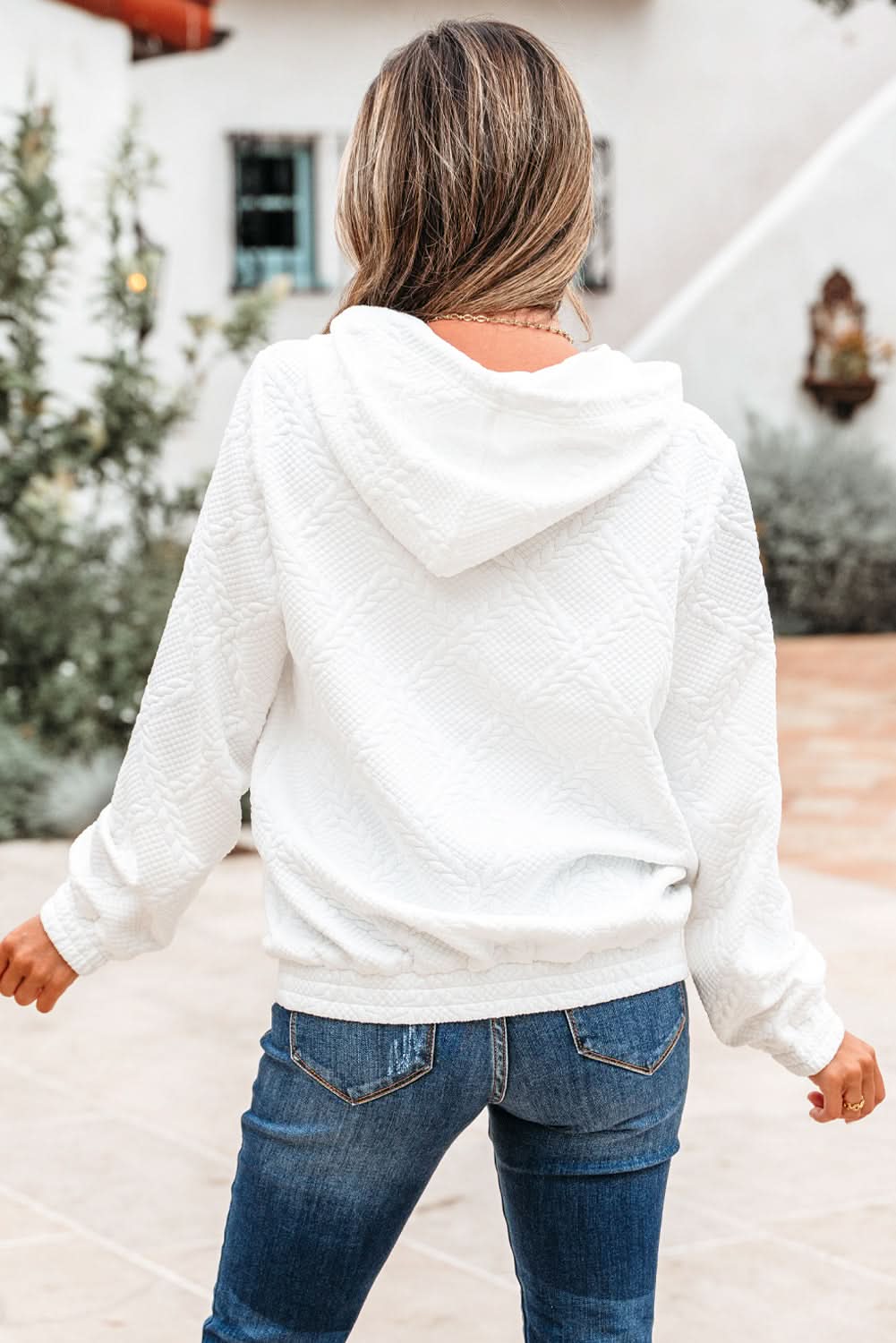 Magnolia Cable Lattice Texture Kangaroo Pocket Hoodie in - Tops/Sweatshirts & Hoodies photo