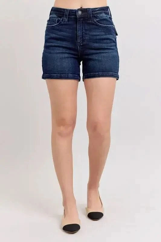 Judy Blue Full Size High Waist Back Flap Pocket Denim Shorts Plus Size in - photo