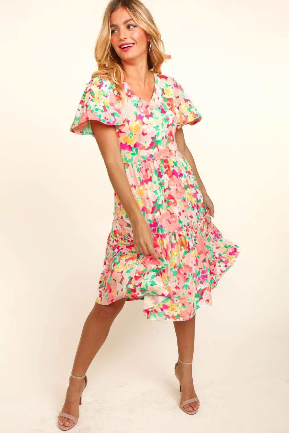 Haptics Tiered Floral Midi Dress with Pockets - SwagglyLife Home & Fashion