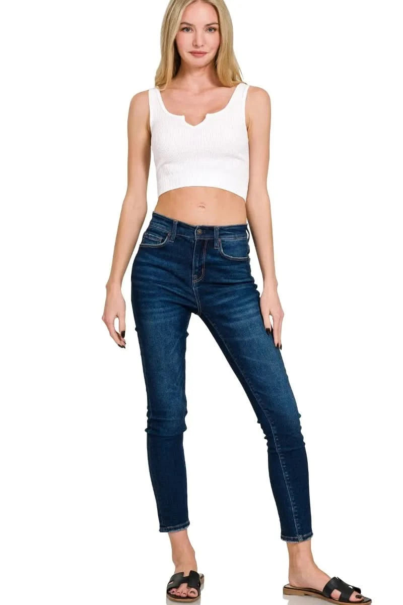 Zenana Seamless Split Neck Bra Tank Top - SwagglyLife Home & Fashion