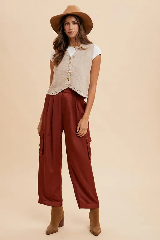 Annie Wear Wide Leg Cargo Satin Pants in - photo