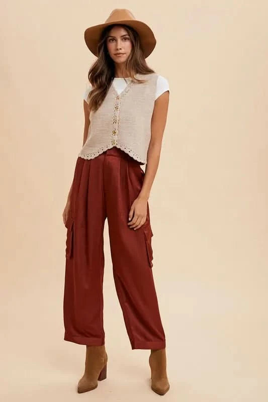 Annie Wear Wide Leg Cargo Satin Pants in - photo
