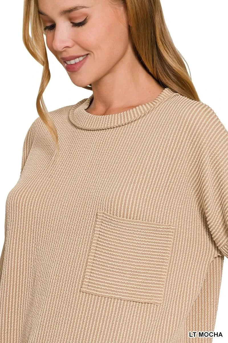 Zenana Long Sleeve Drop Shoulder Rib Top in - photo