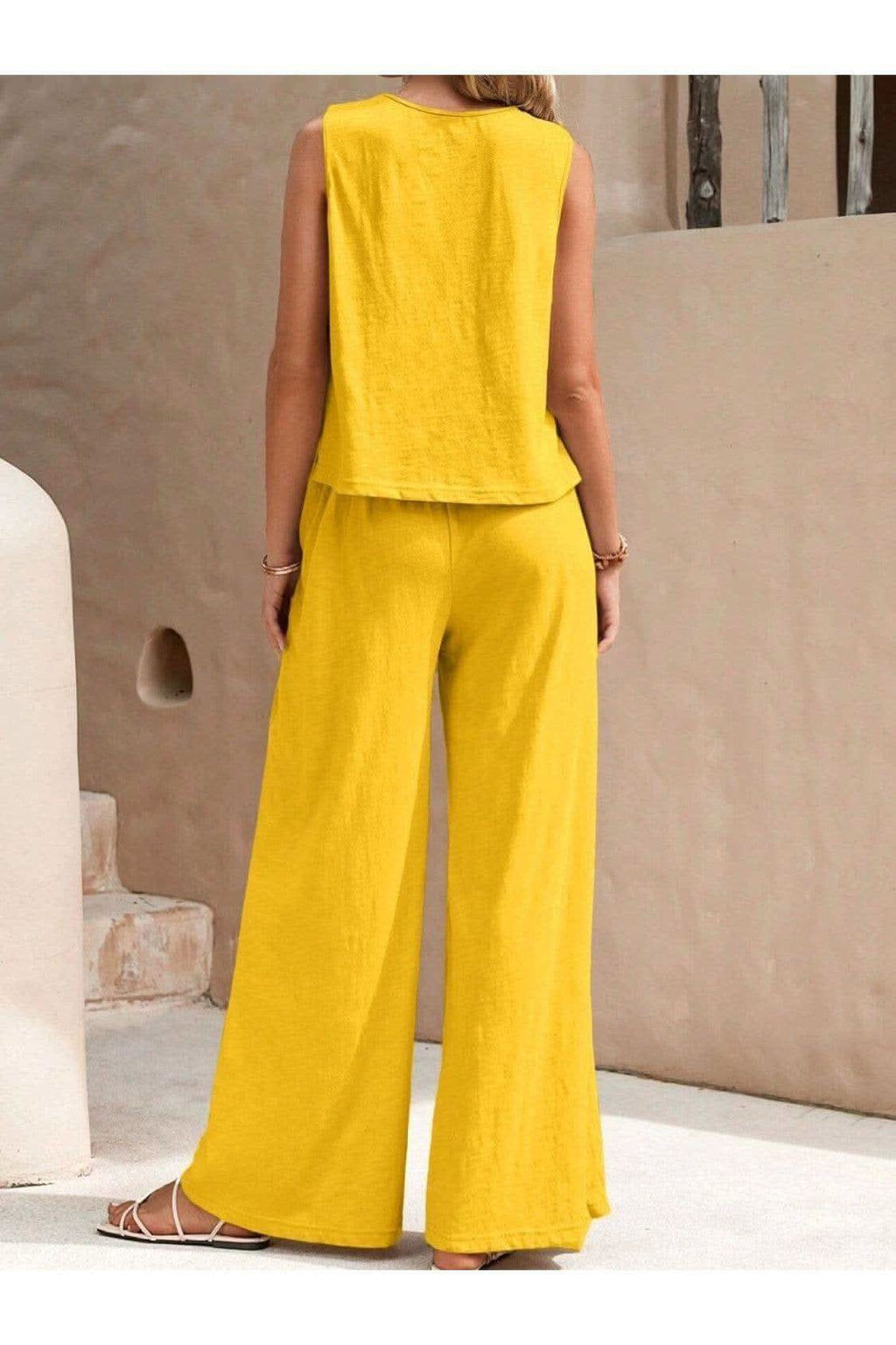 Round Neck Sleeveless Top and Wide Leg Pants Set - SwagglyLife Home & Fashion