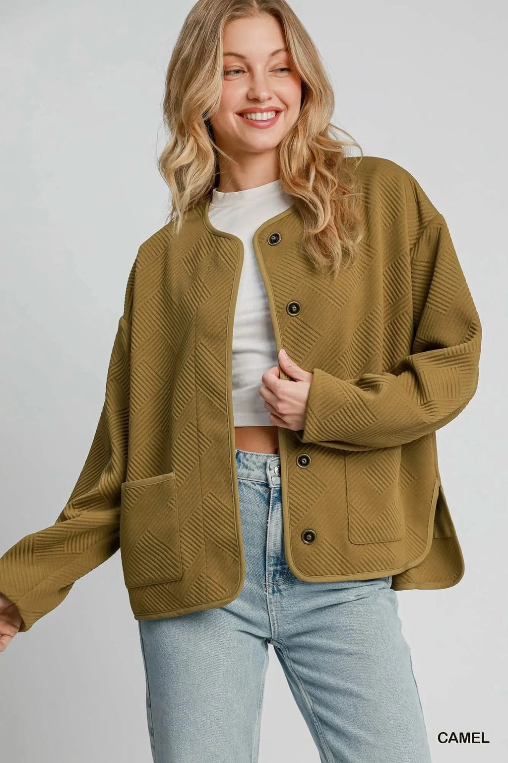 Umgee Textured Jacquard Jacket in CAMEL - photo